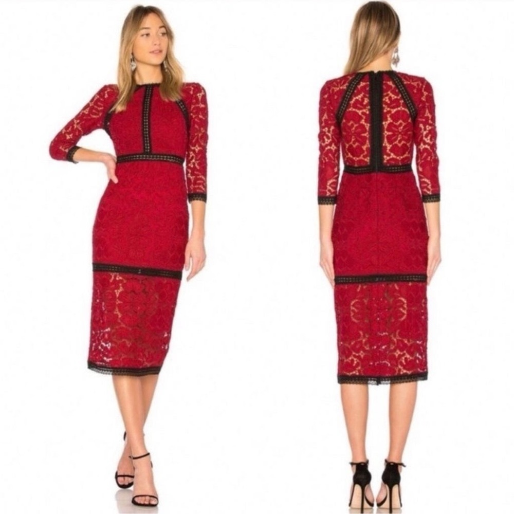 EUC Alexis Randie 3/4 Sleeve Lace Midi Dress In Red - Size S - Picture 6 of 12